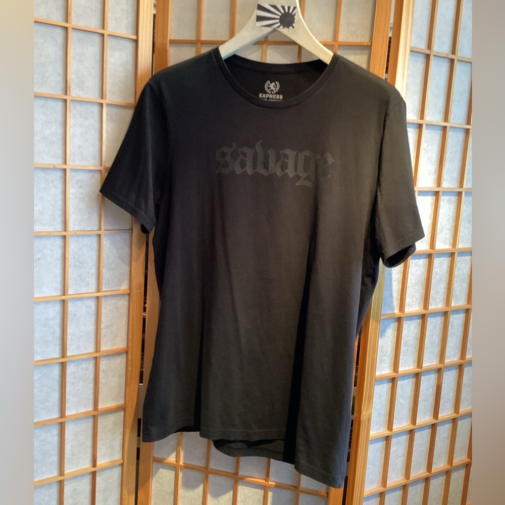 Express "Savage" Graphic Crew Neck Short Sleeve T-Shirt Black Men's Size Large